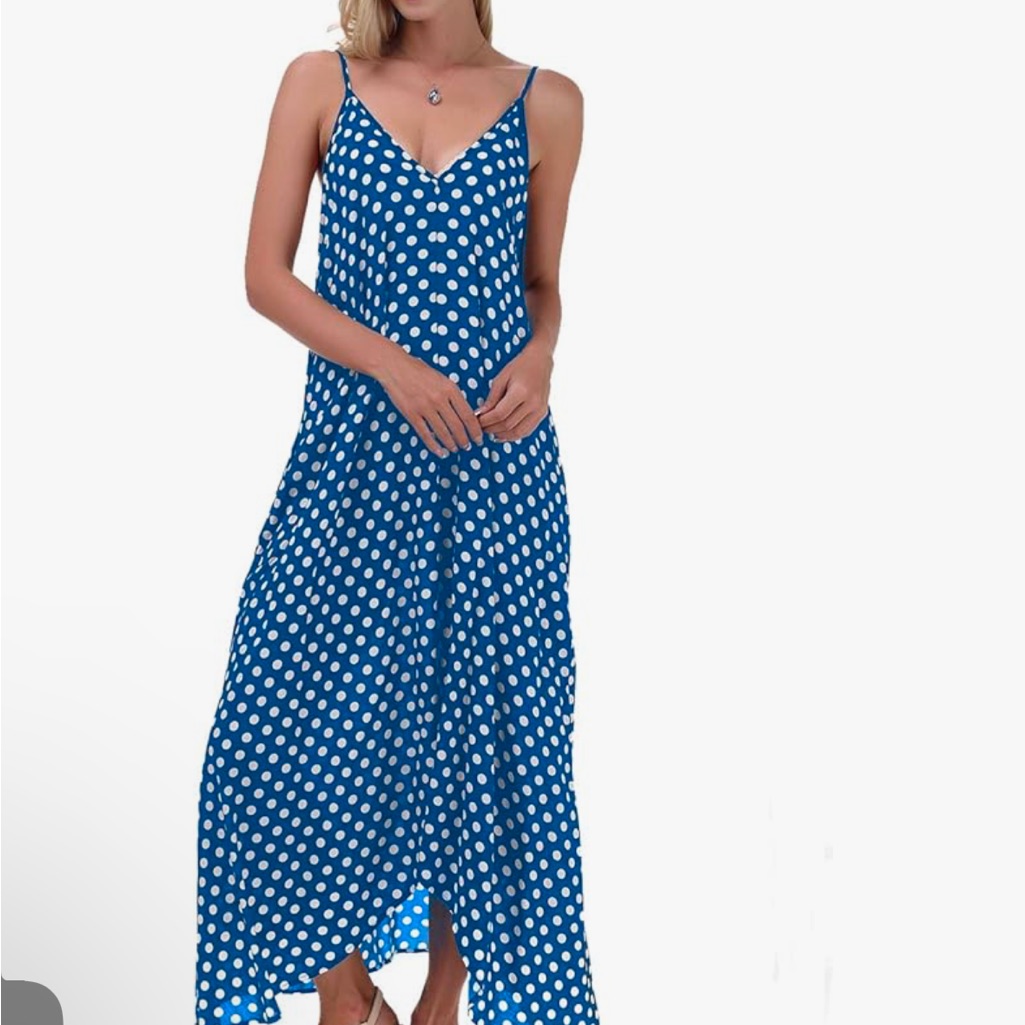 Lilbetter S Nwt Royal Blue White Polka Dot Adj Strap Pockets Hi/Low Maxi Dress